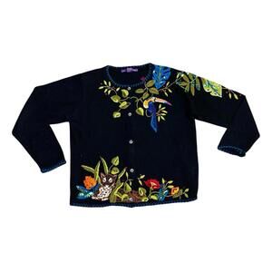 Vintage In the Dream Garden Button Knit Sweater Women’s Large Tropical Cardigan